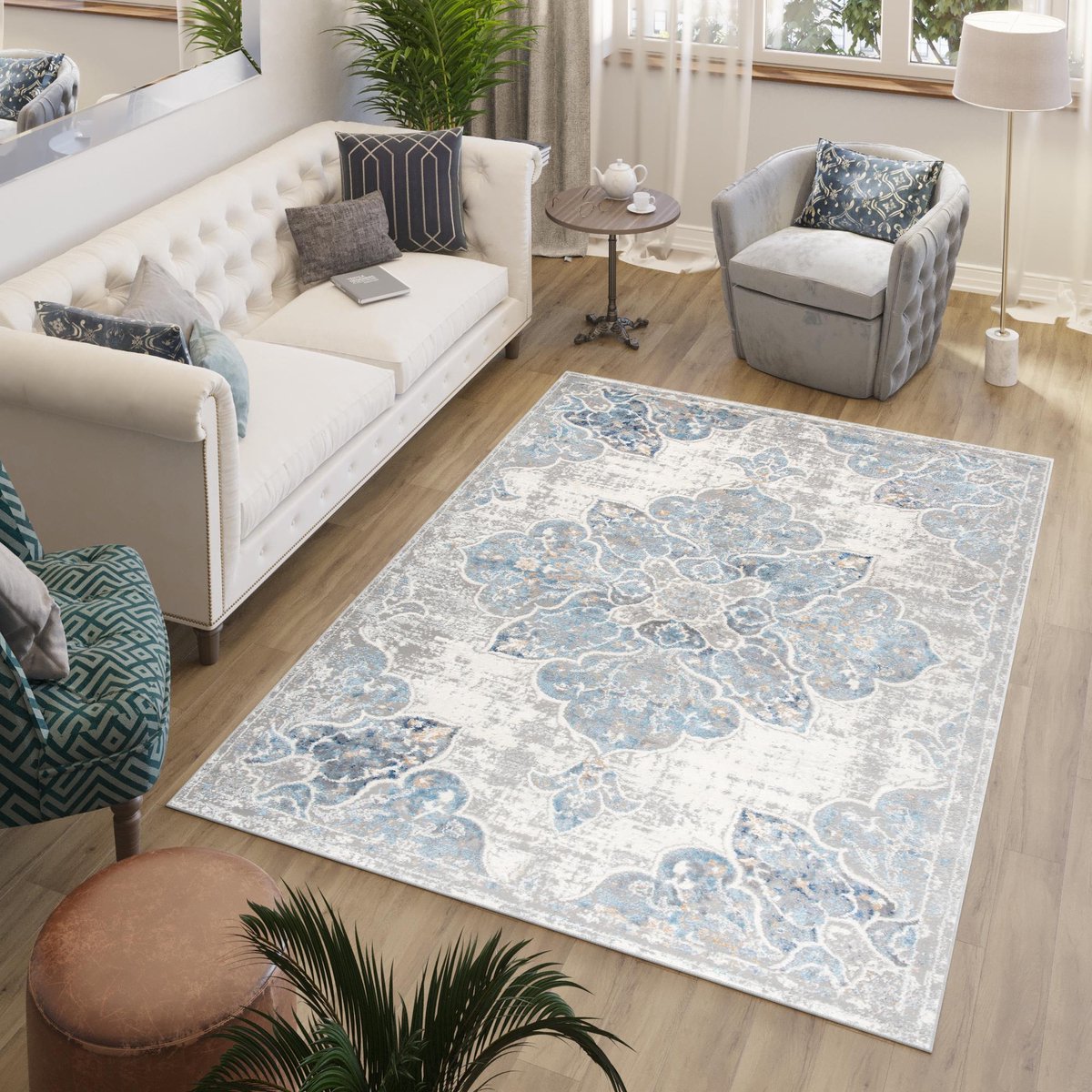 Tapiso Valley Vloerkleed Blauw Tapijten Woonkamer Oosters Maat- 120x170 Beige Blauw4