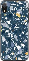 Apple iPhone XR Telefoonhoesje - Transparant Siliconenhoesje - Flexibel - Met Marmerprint - Terrazzo - Donkerblauw