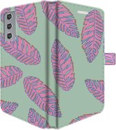 Samsung Galaxy S21 Telefoonhoesje - Portemonneehoesje  - Met pasjeshouder - Met Plantenprint - Tropische Blaadjes - Lichtgroen