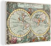 Canvas Wereldkaart - 40x30 - Wanddecoratie Wereldkaart - Kleuren - Vintage