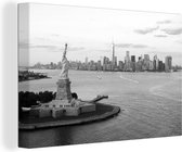 Canvas Schilderij New York - Vrijheidsbeeld - Zwart - Wit - 30x20 cm - Wanddecoratie