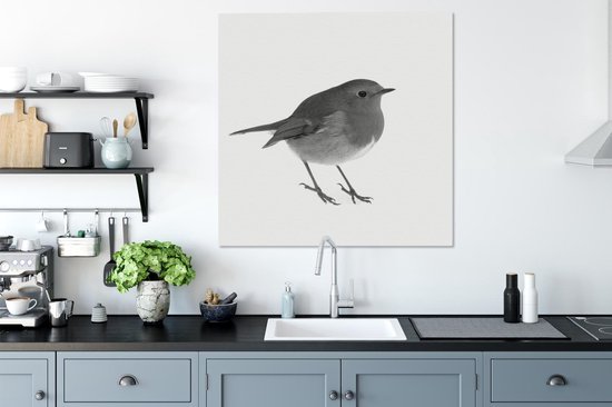 Toile Peinture Robin - Zwart - Wit - 90x120 cm - Décoration murale