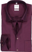 OLYMP Luxor comfort fit overhemd - mouwlengte 7 - bordeaux rood structuur (contrast) - Strijkvrij - Boordmaat: 45