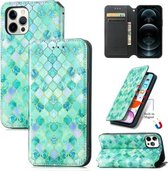 Gekleurde Tekening Magnetische Horizontale Flip PU Lederen Case met Houder & Kaartsleuven & Portemonnee Voor iPhone 12 mini (Emerald Stone)