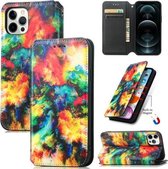 Gekleurde tekening magnetische horizontale flip PU lederen tas met houder & kaartsleuven & portemonnee voor iPhone 12 mini (Color Cloud)