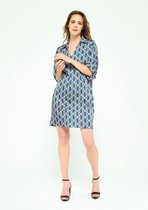 LOLALIZA Jurk met retro print en wijde mouwen - Marine Blauw - Maat 42