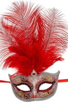 Carnival Toys Half Gezichtsmasker Glitter En Veer Rood/zilver