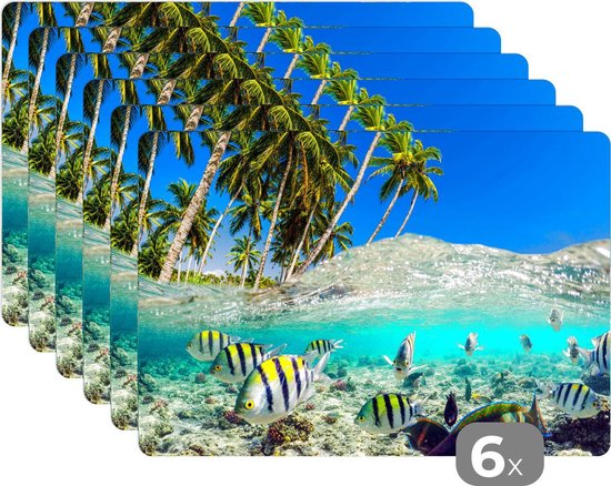 Set de table - Plage - Pêche - Couleurs - 45x30 cm - 6 pièces