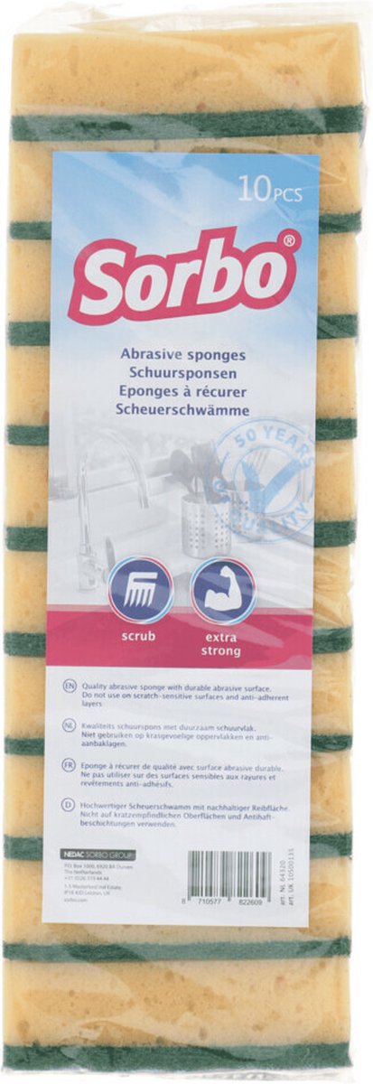 Goedkoopste Schuursponsen geel zware kwaliteit 10 st - 9,5x6,5x3cm