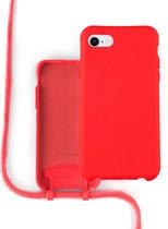 Coverzs Silicone case met koord - Telefoonhoesje met koord - Backcover hoesje met koord - touwtje - geschikt voor Apple iPhone 7/8/SE 2020 / SE 2022 - Rood