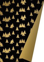 Kerstpapier Zwart Goud met kerstbomen- Breedte 50 cm - 175m lang