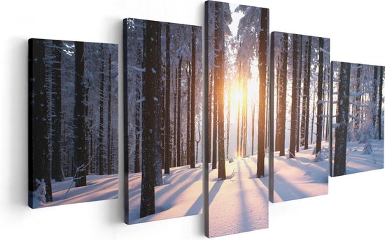 Artaza Canvas Schilderij Vijfluik Bos Met Sneeuw Tijdens De Zonsondergang - 100x50 - Foto Op Canvas - Canvas Print