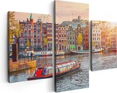 Artaza Canvas Schilderij Drieluik Amsterdamse Huisjes Vanaf De Grachten - 90x60 - Foto Op Canvas - Canvas Print