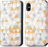 Kleurrijke magnetische horizontale flip PU lederen tas met houder en kaartsleuf en portemonnee voor iPhone X / XS (ruit)