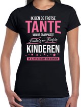 Trotse tante / kinderen cadeau t-shirt zwart voor dames -  Cadeau tante / bedank cadeau shirt S