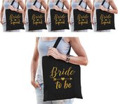 Vrijgezellenfeest dames tasjes/ goodiebag pakket - 1x Bride to Be zwart goud + 9x Bride Squad zwart goud - Vrijgezellen vrouw