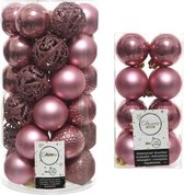 53x stuks kunststof kerstballen oudroze (velvet pink) 4 en 6 cm glans/mat/glitter mix - Kerstversiering