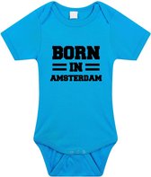 Born in Amsterdam tekst baby rompertje blauw jongens - Kraamcadeau - Amsterdam geboren cadeau 56 (1-2 maanden)