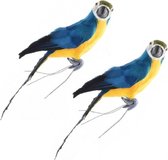 3x stuks dierenbeeld blauwe ara papegaai vogel 34 cm decoratie met veren - Woondecoratie - Dierenbeelden