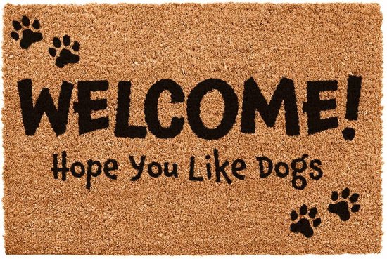Bienvenue j'espère que vous aimez les chiens ! Paillasson fantaisie en noix de coco pour l'intérieur et l'extérieur