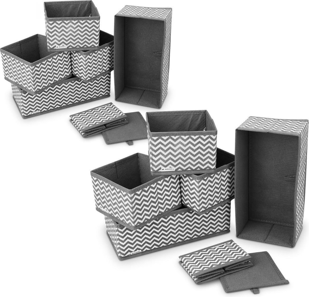 Navaris stoffen opbergboxen voor kleding - Set van 12 opvouwbare opbergmanden - Voor speelgoed, ondergoed of sokken - Opbergset van 12 stuks - Grijs/wit