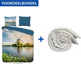 Luxe Zachte Dekbedovertrek Eenpersoons - 140x200/220cm - Inclusief 1 Kussensloop - 100% Versterkt Katoen - Windmolen + Wasbaar Microfiber Dekbed - 140x200cm - Wit