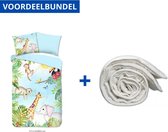 Dekbedovertrek voor Kinderen - Eenpersoons - 140x200/220cm - Inclusief 1 Kussensloop - 100% Versterkt Katoen - Aqua Blauw Bambini + Wasbaar Microfiber Dekbed - 140x220cm - Wit