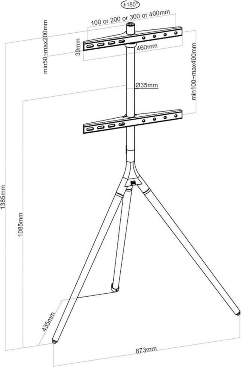 One For All WM7471 Tripod TV-standaard - VESA 400 - Walnoot / Grijs