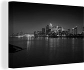 Canvas Schilderij De skyline van Londen in de nacht - zwart wit - 120x80 cm - Wanddecoratie