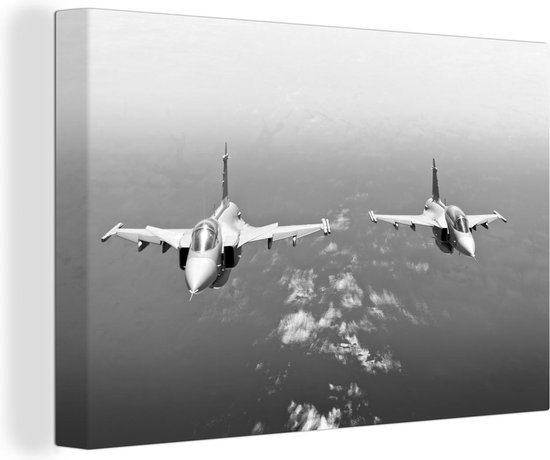 Canvas Schilderij Militaire vliegtuigen - zwart wit - 120x80 cm - Wanddecoratie