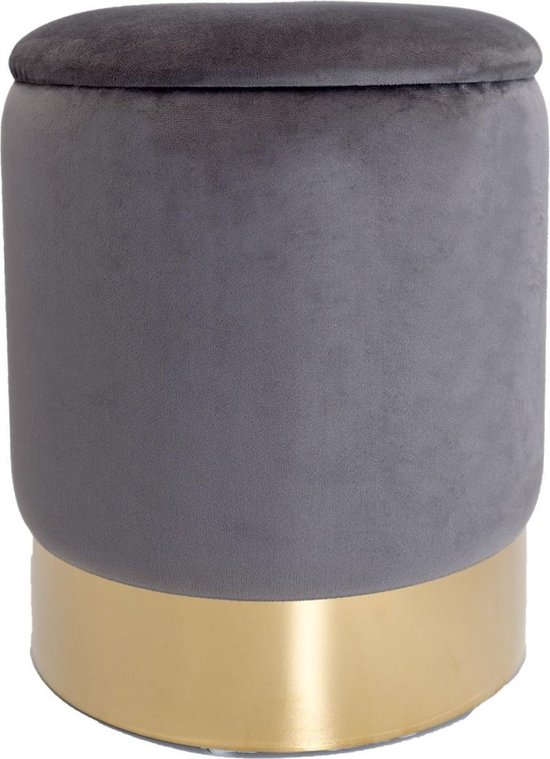 HOMCOM 2-in-1 Ottomaanse kruk, ronde gestoffeerde kruk, voetenbank met opbergruimte, verwijderbaar fluwelen deksel, bijzettafel voor woonkamer, slaapkamer, grijs, 44 cm x 47,5 cm