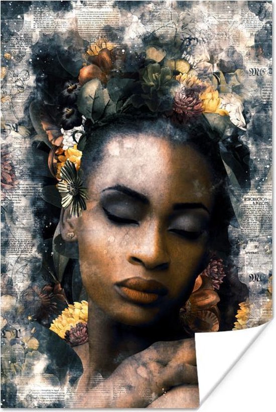 Poster Vrouw - Rook - Bloemen - 20x30 cm