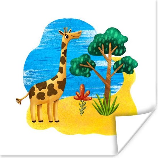 Poster Giraffe - Strand - Boom - Zee - 50x50 cm