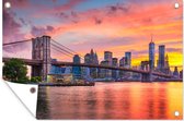 Tuindecoratie New York - Zon - Brooklyn bridge - 60x40 cm - Tuinposter - Tuindoek - Buitenposter