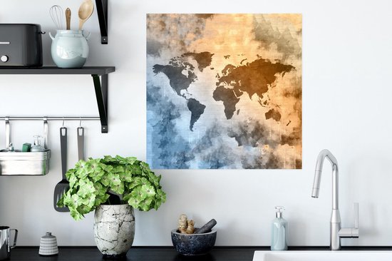 Décoration murale - Wereldkaart - Couleurs - Vintage - 50x50 cm - Affiche