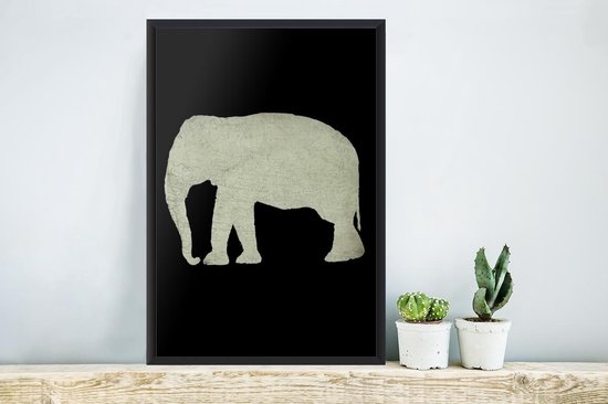 Cadre photo avec affiche - Éléphant - Carte - Rétro - 40x60 cm - Cadre pour affiche