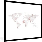 Fotolijst incl. Poster - Wereldkaart - Wit - Roze - 40x40 cm - Posterlijst