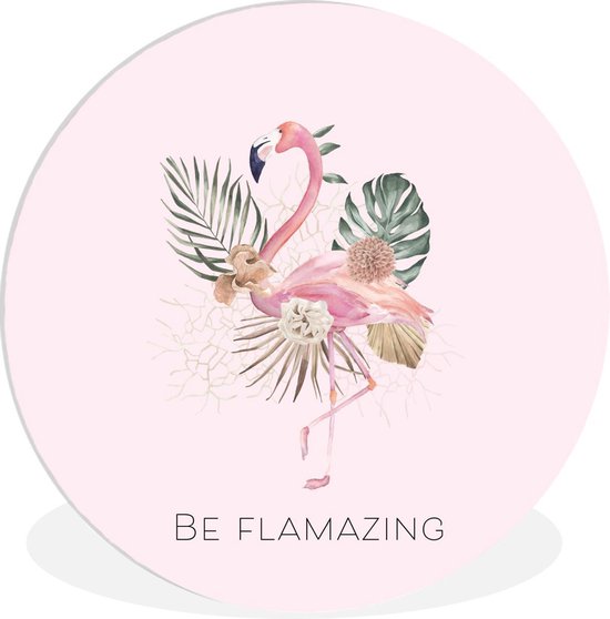 Wandcirkel - Kunststof - Flamingo - Bloemen - Bladeren - Pastel - ⌀