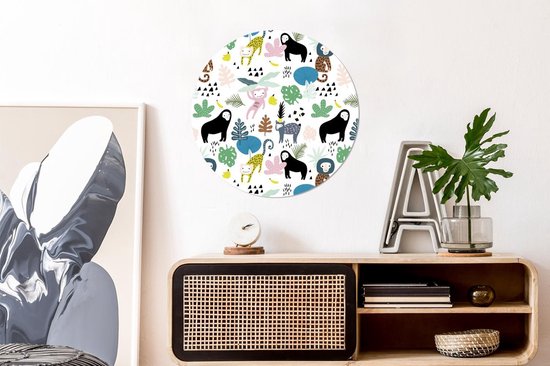 WallCircle - Cercle Mural - Cercle Mural - Jungle - Plantes - Singe - Aluminium - Dibond - 60x60 cm - Intérieur et Extérieur