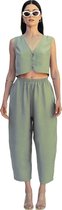 Groene Broeken Dames met Elastieken Band - Superlichte Strandbroek / Zomerbroeken Dames - Capri Broek Dames van Katoen - Harembroek - Pantalon - Kleding Dames Volwassenen - Maat 38/40