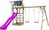 Houten Speeltoestel Niels (SwingKing) | Speeltoren met Glijbaan en Dubbele Schommel voor Buiten in de Tuin | FSC Hout - Glijbaan Violet