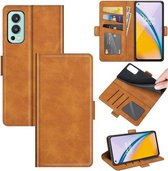 Voor OnePlus Nord 2 5G Dual-side Magnetische Gesp Horizontale Flip Lederen Case met Houder & Kaartsleuven & Portemonnee (Geel)