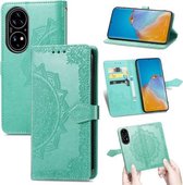 Voor Huawei P50 Mandala Bloem Reliëf Horizontale Flip Lederen Case met Beugel / Kaartsleuf / Portemonnee / Lanyard (Groen)