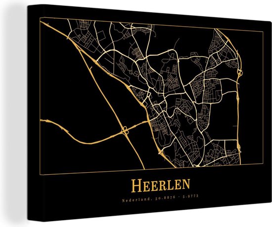 Toile Peintures Carte - Heerlen - Luxe - Or - Zwart - 120x80 cm - Décoration murale