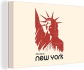 Canvas schilderij 140x90 cm - Wanddecoratie New York - Rood - Vrijheidsbeeld - Muurdecoratie woonkamer - Slaapkamer decoratie - Kamer accessoires - Schilderijen