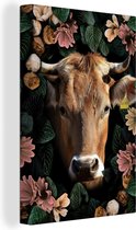 Peintures Vache - Animaux - Fleurs - 20x30 cm - Décoration murale