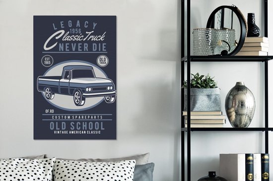 Tableau sur toile Truck - Rétro - Dessin - 40x60 cm - Décoration murale - Cadeau Vaderdag - Cadeau - Cadeau pour lui - Astuce - Homme