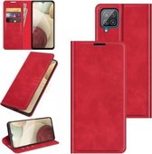 Voor Samsung Glaxy A22 4G Retro-skin Business Magnetische Suction Leather Case met Houder & Kaartsleuven & Portemonnee (Rood)