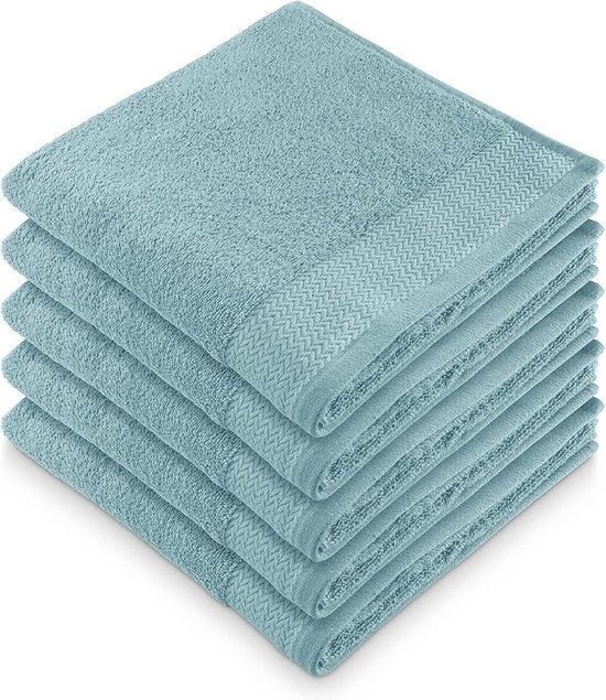 CLYR Badlaken Tidy Towels - Set van 5 stuks -70x140 - 100% BCI Katoen - Caribbean Blue Green