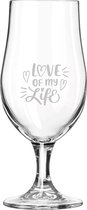Gegraveerde bierglas op voet 49cl Love of my life - valentijnsdag - valentijn
